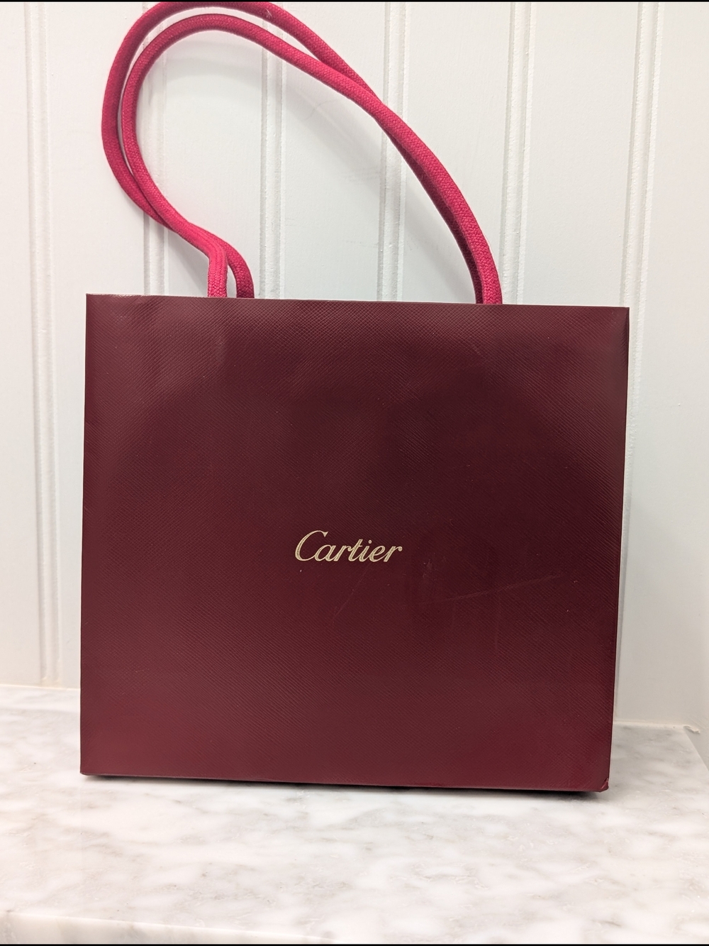 Cartier Burgundy Small Shopping Bag with Red Handles